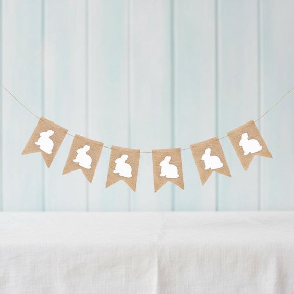 Easter Burlap Banners Decorations, Rustic Rabbit Bunny Burlap Garland for Easter Day Decorations Home Office Party Supply