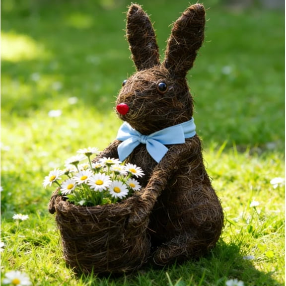 Easter Buster Bunny Topiary Indoor Outdoor Planter - Decorative Indoor & Outdoor Straw Topiary Bunny Shaped Planter Pot for Gardening, Creative Flower Baskets for Garden and Patio Easter Decorations