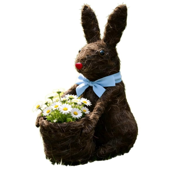 Easter Buster Bunny Topiary Planter, Ultimate Innovations Straw Bunny Topiary Planter, Cute Rabbit Home Decor for Spring, Indoor Outdoor Garden & Holiday Easter Decorations