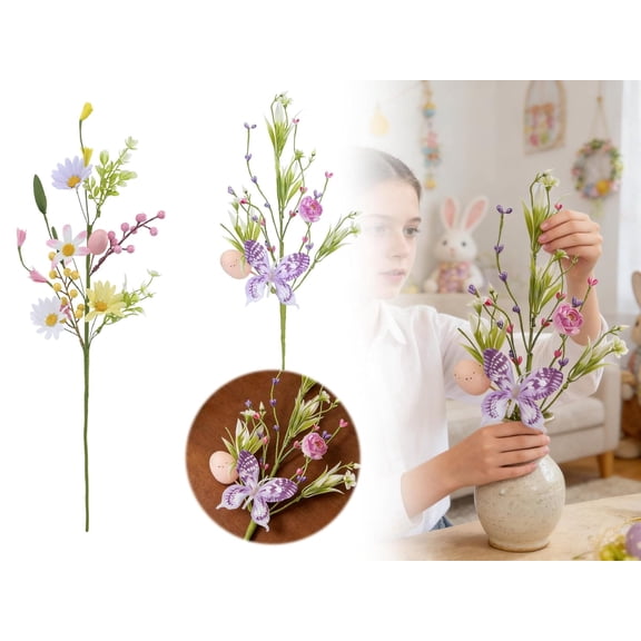 Easter Butterfly Egg Tree Branches – 14in Artificial Egg Flower Sprays, Spring Twigs for Vase Table Centerpieces & Home Party Decor(RL 2 PCS)