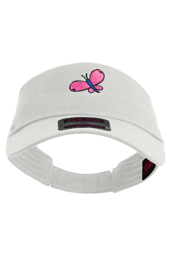Easter Butterfly Embroidered Cotton Twill Sun Visor - White OSFM