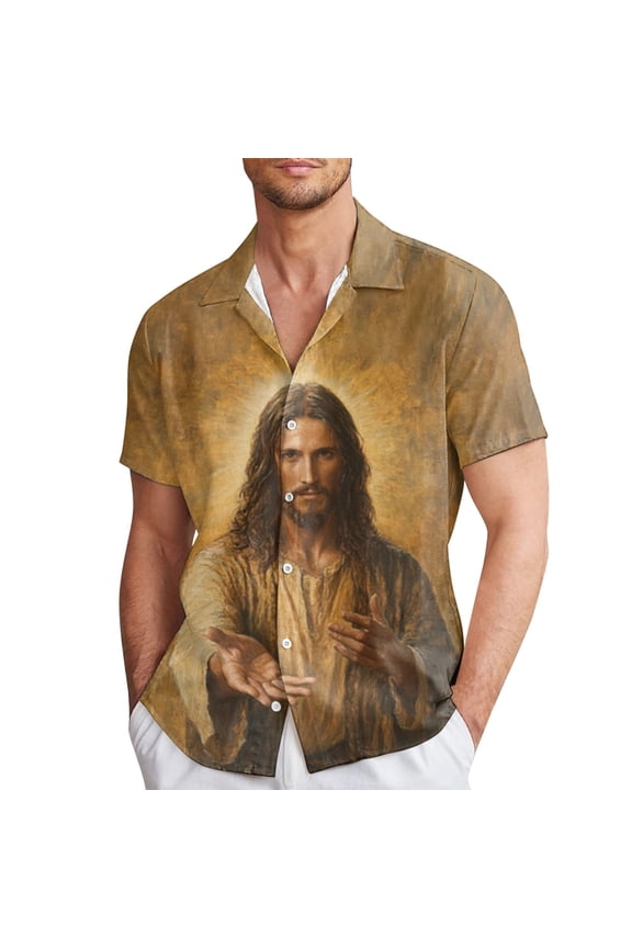 Easter Button Up Shirt for Men Button Down Short Sleeve Tops Fun Bunny Printed Lapel Spring Tees