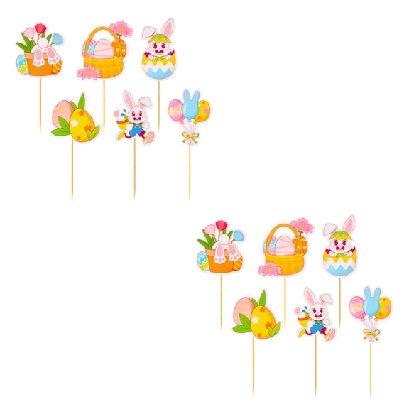 Easter Cake Decorating Toppers 12Pc Bunny Egg Basket Cake Toppers For Easter Party Supplies, Easter Cake Decoration Picks For Cake Cupcake Dessert Decor