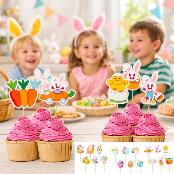 Easter Cake Decorating Toppers, Featuring 3D Bunny, Colorful Egg, Spring Flower, Grass, Leaf Shapes - Easy To Attach On Cakes, Cupcakes, Party Desserts, For Easter Themed Events,