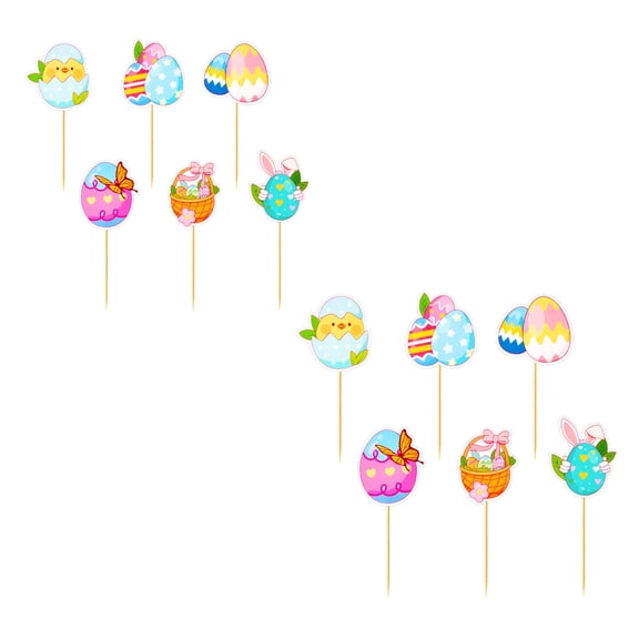 Easter Cake Decoration Kit, 12 Double-Sided Colorful Egg Paper Cupcake Toppers, Party Supplies For Easter Celebration