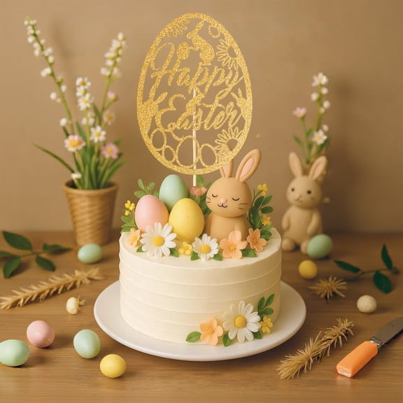 Easter Cake Flag, Gold Alphabet Egg Paper Topper, Party Decoration, Birthday Holiday Cake Decoration, DIY Cake Flag, Cupcake Decoration, Easter Party Supplies