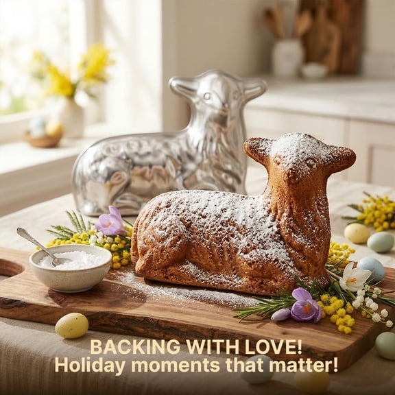 Easter Cake Mold Lamb | 2 Side 3D | Traditional Aluminum Metal Lamb Cake Form for Baking - Front and Back Sides