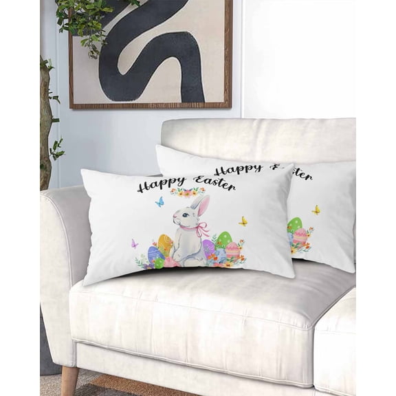 Easter California King Pillow Case - Microfiber Bed Throw Pillow Covers, Spring Watercolor Easter Eggs Bunny Flower Decorative Lumbar Pillow Cover with Envelope Closure for Sofa/Travel 20"x40"