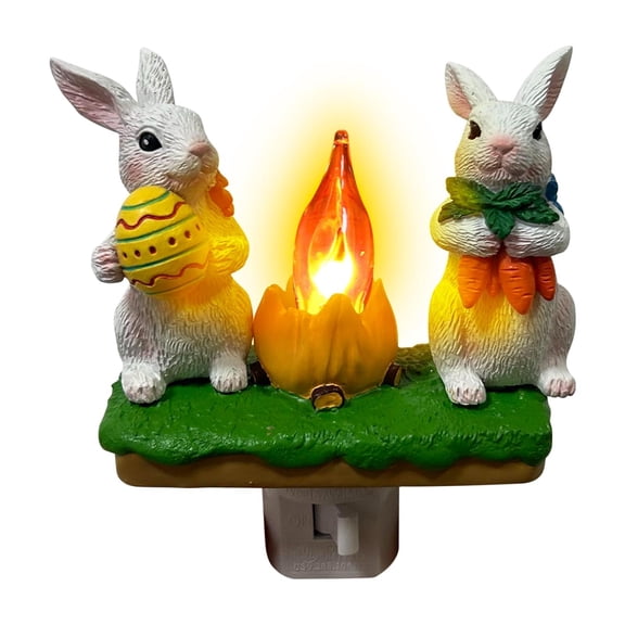 Easter Campfire Nightlight, Bunny Night Light, Rabbit Campfire Flickering Nightlight, Plug-in Easter Night Light with Switch, Campfire Flame Easter Bunny Nightlight (Bunny)