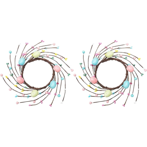 Easter Candle Ring Set of  Mini Pastel Wreaths with Eggs & Berries for Candles, Tables, Doors, Spring Centerpiece Decor(2pcs - Six Easter eggs)