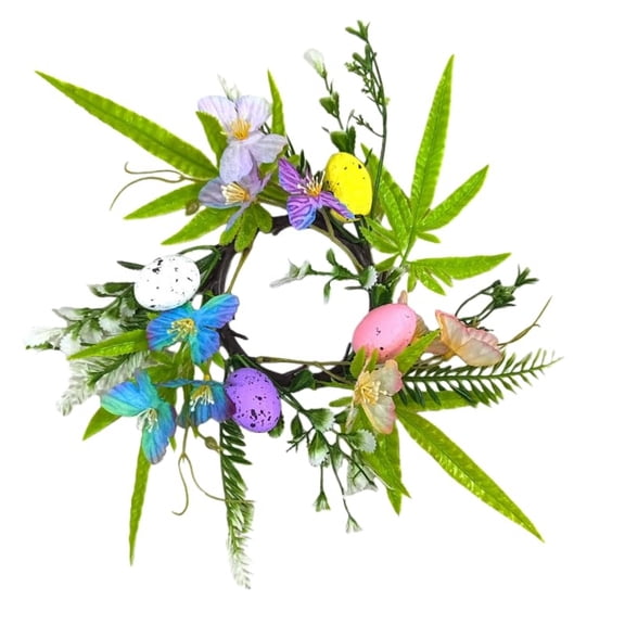 Easter Candle Ring Wreath Greenery With Butterflies Flowers and Eggs Table Centerpiece Door Hanger Spring Home Holiday Decor