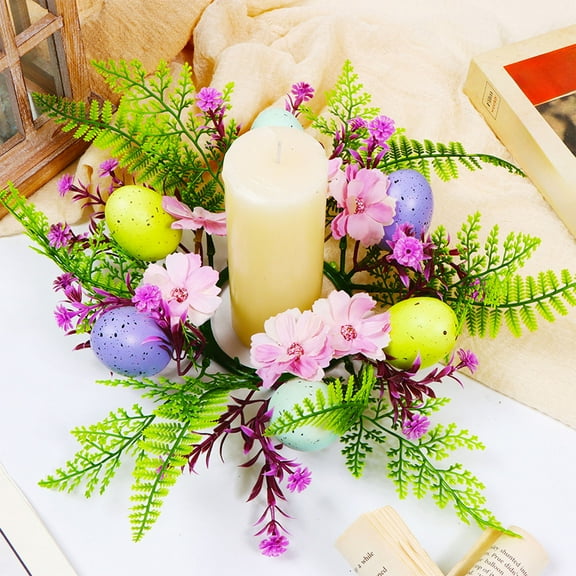 Easter Candle Rings Wreath Decor Spring Candle Rings Wreaths for Pillars 11.8" Easter Eggs Candle Holder Wreaths for Front Door Spring Holiday Home Table Centerpiece