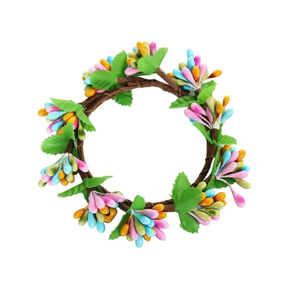 Easter Candle Rings Wreaths, Denbek Spring Colorful Decorative Wreath - Artificial Berry Wreath for Home Decoration