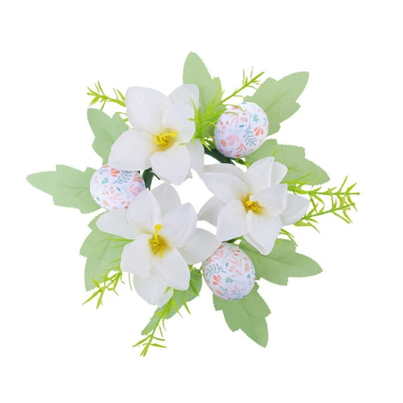 Easter Candle Rings Wreaths, Easter Egg Candle Rings Wreaths with Floral,Artificial Spring Candle Holder Rings for Easter Party Home Kitchen Table Centerpiece Decoration