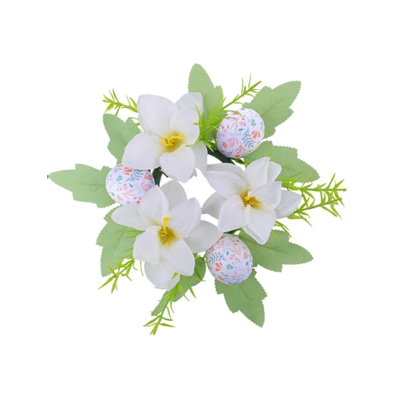Easter Candle Wreath with Eggs & Faux Flowers – Candle Ring for Table Centerpiece, Candle Holders or Lantern Décor, Spring Garland for Home or Gift Use