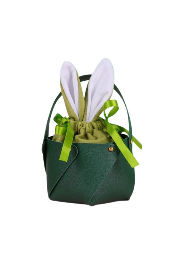 Easter Candy Bag with Bunny Ear Design, Cute Pu And Cloth Handbag for Treats Storage, Easter Basket Alternative for Kids Women Party Favors, 1 Bag