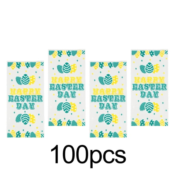 Easter Candy Bags – 100PCS Transparent Bunny Egg Gift Bags with Ties, OPP Plastic Packaging for Candy, Snacks & Party Favors