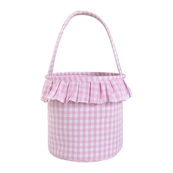 Easter Candy Bags Black and White Farmhouse Tartan Lattice Design - Reusable Bucket Style Foldable Candy Bag for Easter Treats, Party Favors, Holiday Decor, and Gift Giving, Durable Fabric