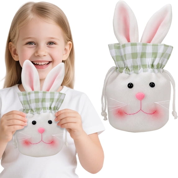 Easter Candy Bags, Bunny Drawstring, 26x14cm, Easter TreatBags, Holiday Goodie Bags, Spring Decor Pouch, Chocolate Wrapping, Party Favors, B