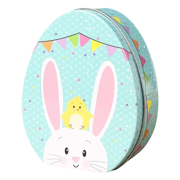 Easter Candy Box, Easter Egg Tin Box, Egg Shaped Tin Containers for Treats Wrapping Box for Mints Chocolates Cookies for Easter Party Favors, 1 Pcs, 4.3x3.5x1.7"