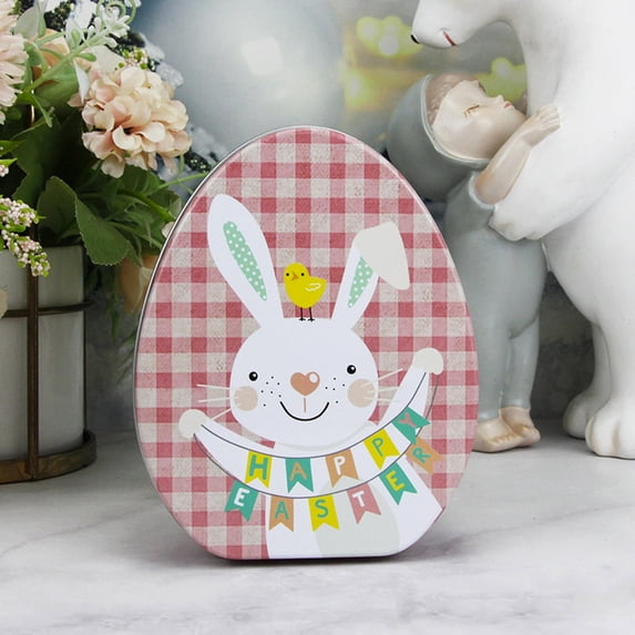 Easter Candy Box, Metal Snack Storage Tin with Rabbit Design for Holiday Gift Packaging, Decorative Treat Container for Chocolates and Cookies(A)