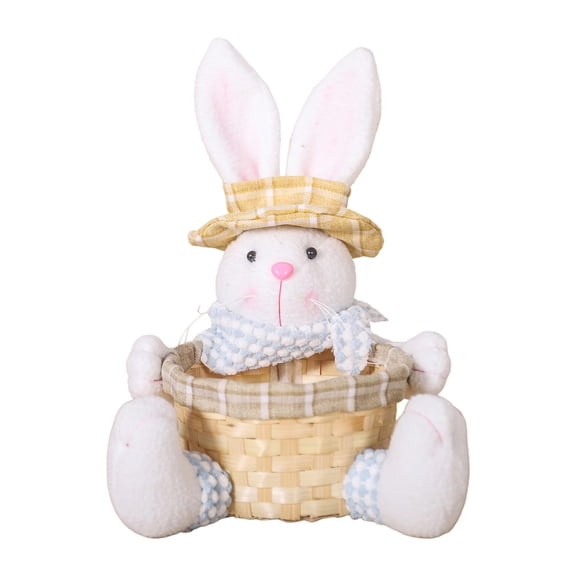 Easter Candy Dish, Bunny Easter Basket, Gift Box for Table Decor, Pink Polyester, 9.84 x 9.44”