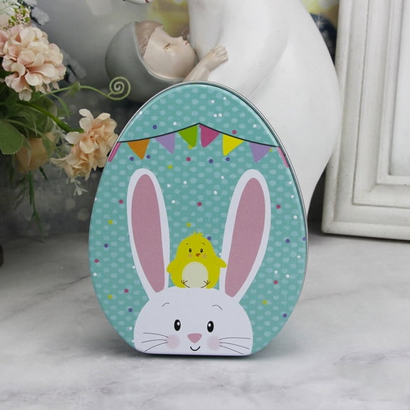 Easter Candy Gift Box Metal Decorative Tin with Rabbit Design Holiday Snack Storage Container for Chocolate Treats Colorful Themed Packaging Box for Gifts and Parties