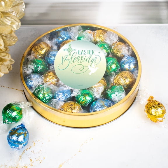 Easter Blessings Stickered Easter Candy Large Gift Tin Filled With 20 Assorted Chocolate Truffles