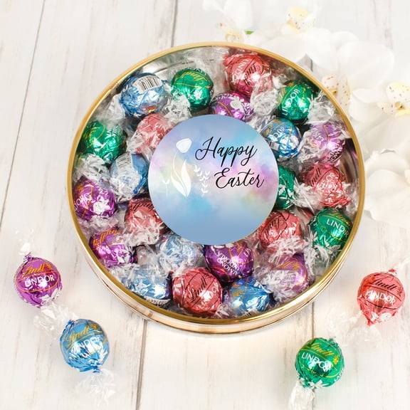 Easter Candy Gift Tin Filled With 20 Individually Wrapped Truffles For Spring Celebrations - Tulips