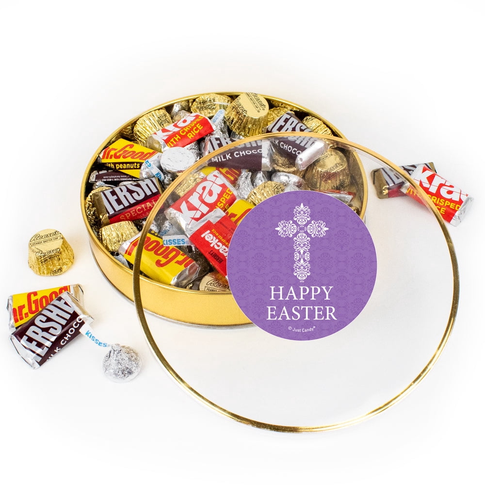 Easter Purple Cross Hershey's Chocolate Mix Gift Tin - 1lb Of Kisses, Miniatures And Peanut Butter Cups