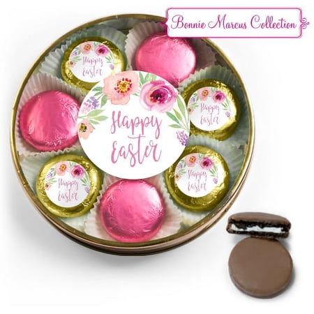 Easter Candy Gift Tin with Chocolate Covered OREO Cookies Large Gold Plastic Tin with Sticker - Floral - By Just Candy