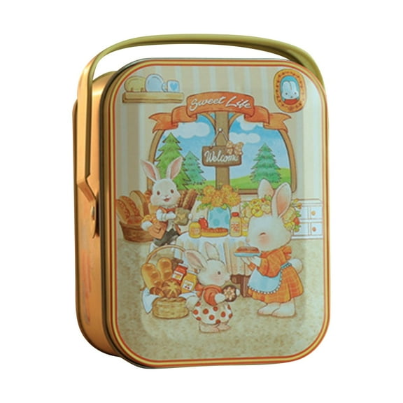 Easter Candy Jar Cookie Jar Elegant Metal Candy Storage Containers Easter Gift Box Decor with Lids and Handle for Easter Decoration Holiday Party Supplies