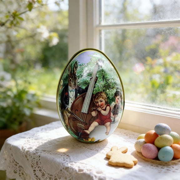 Easter Candy Jar Cookie Jar Elegant Metal Tinplate Empty Tins Jars Cookie Box Candy Storage Containers Easter Gift Box Decor with Lids and Handle for Easter Decoration Holiday Party Supplies