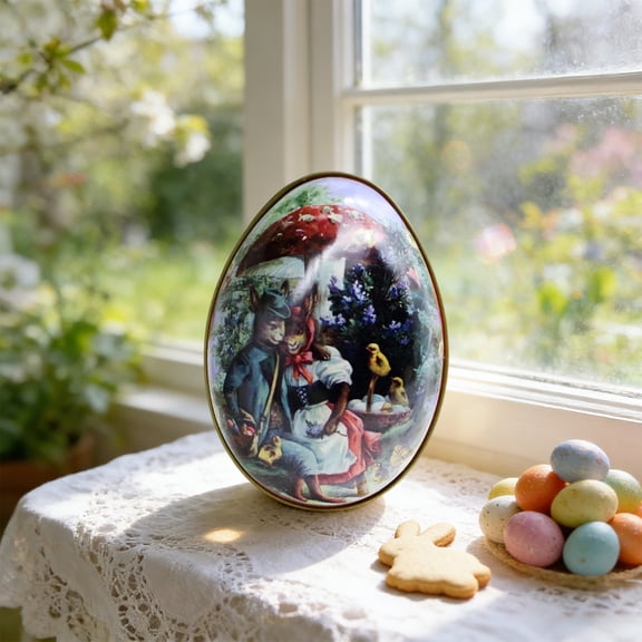 Easter Candy Jar Cookie Jar Elegant Metal Tinplate Empty Tins Jars Cookie Box Candy Storage Containers Easter Gift Box Decor with Lids and Handle for Easter Decoration Holiday Party Supplies