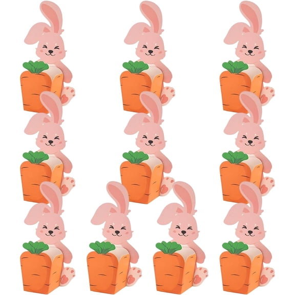 Easter Candy Paper Box - 10 Pieces Packaging Containers | Rabbit Embracing Carrot Design, Decorative Treat Containers For Biscuits Chocolate, 300g Cardboard(Q)