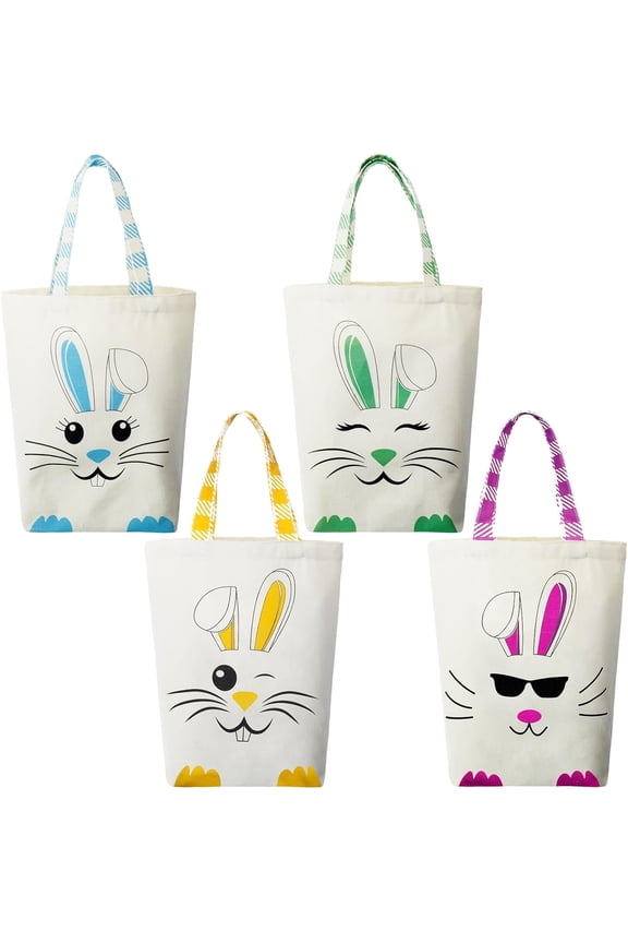 Easter Canvas Bunny Bags Reusable Tote with Handles Spring Candy Gift Baskets