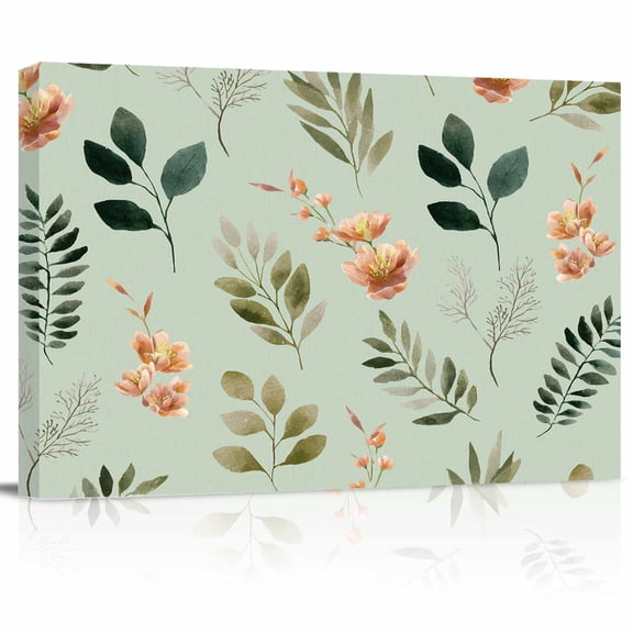 Easter Canvas Print Wall Art Spring Pink Floral Green Leaf Green Background Pictures Painting Morden Artwork for Living Room Bedroom, Ready to Hang - 12"x16"