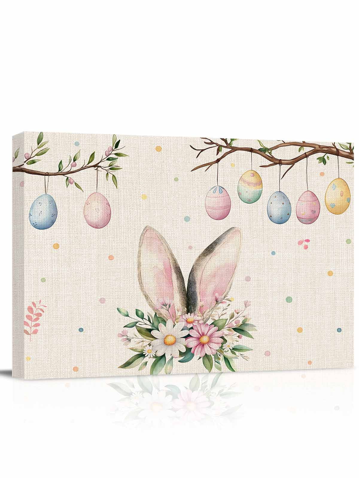 Easter Canvas Print Wall Art Watercolor Pink Blue Egg Branch Spring ...