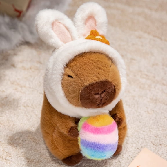 Easter Capybara Plush Cute Stuffed Animal With Bunny Ears & Rainbow Easter Egg For Easter Themed Decor & Comfort(Capybara B-20Cm)