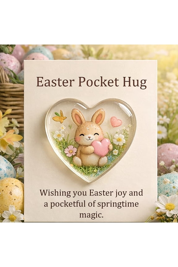 Easter Card with Heart Ornament, Bunny Floral Pocket Token Gift Set, Mini Keepsake Decor for Easter Basket Stuffer, Spring Holiday Gifts for Friends & Family