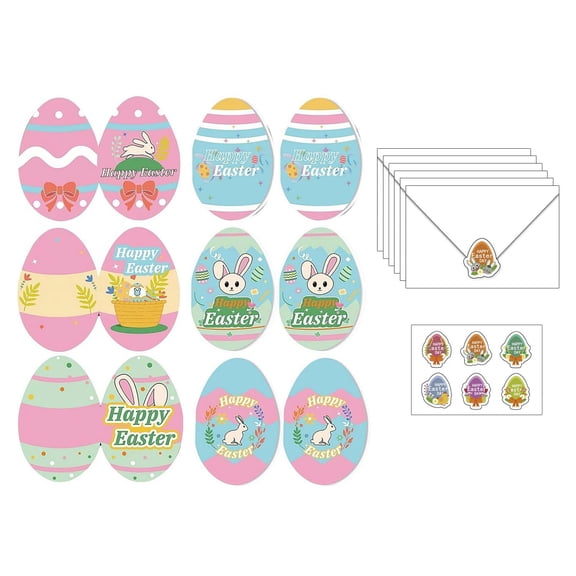 Easter Cards (12 Cards) 12 Pack Easter Cards with Envelopes & Stickers Happy Easter Greeting Cards Bunny Card for Classroom Exchange Spring Colorful Eggs Bunny Blank Card Holiday By Eguiwyn