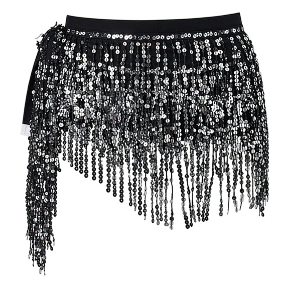Easter Carnival Belly Women Sequin Tassel Skirt Glitter Sparkly Fringe Belly Dance H.ip Scarf Skirts Metallic Rave Party Belts Costume
