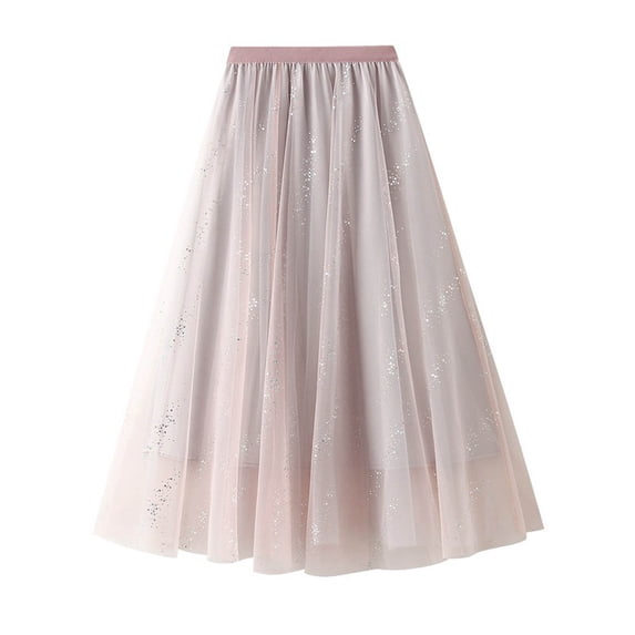 Easter Carnival Elegant Sheer Mesh Glitter Maxi Skirt High Waist Flowy A-Line Long Party Skirt For Summer