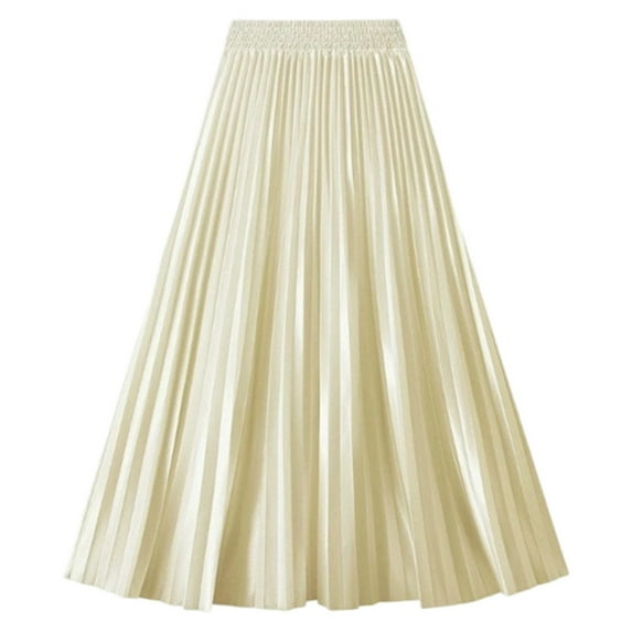 Easter Carnival Elegant Summer High Waist Glossy Pleated Midi Skirt Flowy Long Design With Shiny Finish For Versatile Wear