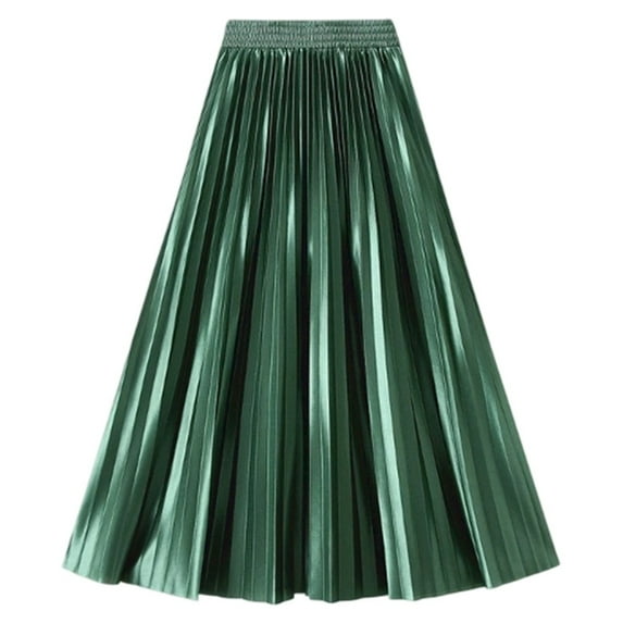 Easter Carnival Elegant Summer High Waist Glossy Pleated Midi Skirt Flowy Long Design With Shiny Finish For Versatile Wear