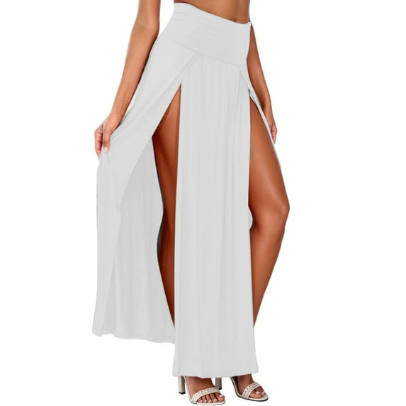Easter Carnival Women'S Double Slit Maxi Long Skirt Flowy Elastic Waist Two Side Split Design Summer Basic