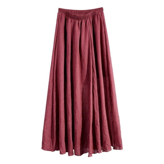 Easter Carnival Women Summer Casual Elastic Waist Flowy Pleated A-Line Skirt Solid Comfortable Long Boho Maxi
