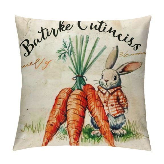 Easter Carrot Bunny Throw Pillow Cover, Happy Easter Cushion Case for Sofa Couch