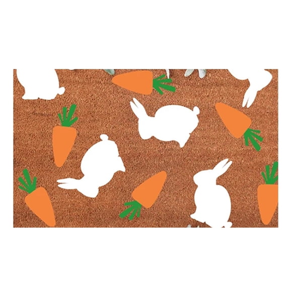 Easter Carrot Bunny Welcome Coco Coir Doormat Door Mat for Home House Entrance, Easter Rabbit Floor Mats for Outdoor Outside Entryway Welcome Mat