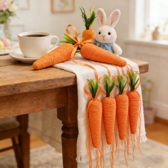 Easter Carrot Decoration, 2 Packs (3pcs/Pack), Foam Material, Hemp Rope Design, Hanging Ornament, Kindergarten Decor, Orange Color, 173 Characters
